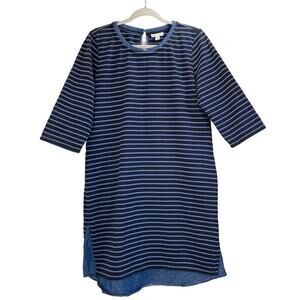 J.Jill Womens M Blue Striped Pullover Shift Pockets Chambray Collar/finish